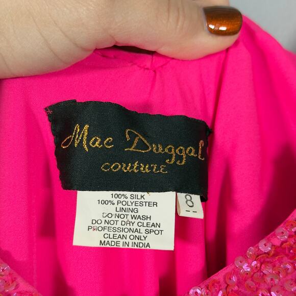 Mac Duggal Couture 100% Silk Barbie Pink Sequin Gown 8 Y2K Formal Dress VTG - Picture 3 of 14